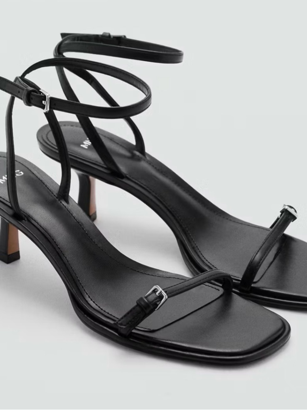 Black Strappy Ankle‑Tie  kitten heel Sandals